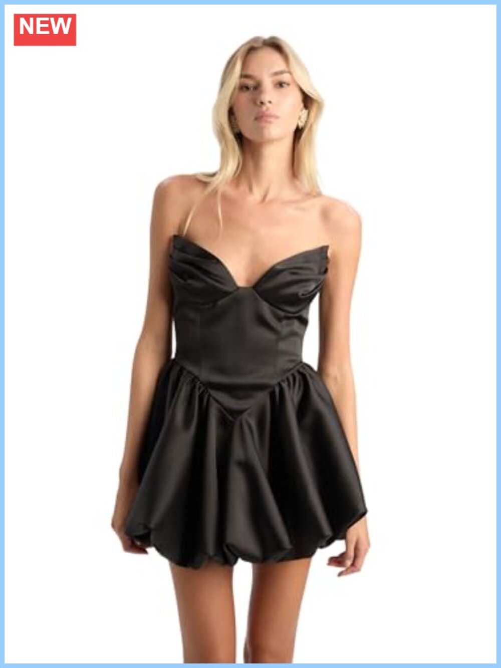 Strapless Sweetheart Bubble Hem Mini Dress Bone Bodice Cocktail